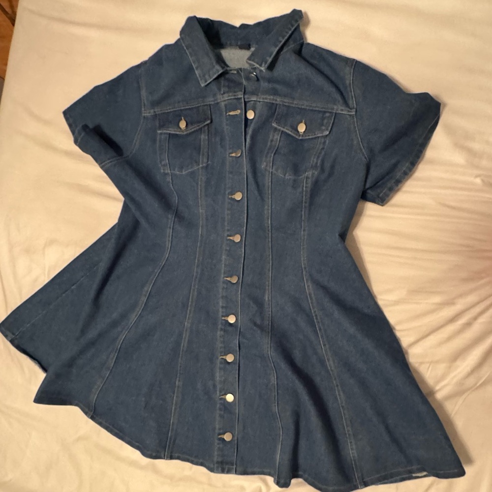 New 3X Blue Denim Button-Up Dress